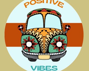 Peace Love Positive Vibes Matte Vinyl Decal -3" Round - Snowboarder - Hiking - Hippie