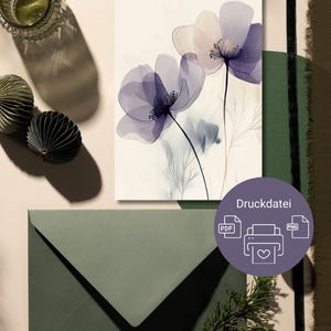Cartão de flores em formato A6 ou A4 em arquivo digital - design elegante para aniversários e ocasiões - para imprimir você mesmo