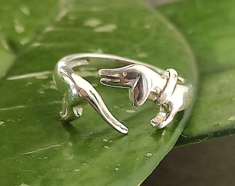 Bague teckel réglable en argent sterling - Cadeau bijoux pour amoureux des chiens