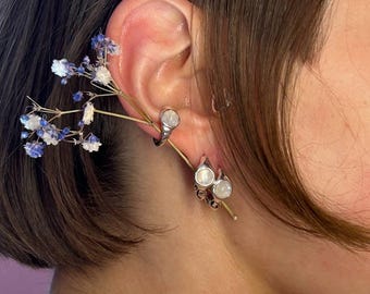 Sterling Silber Ohrmanschette, Edelstein Ohrmanschette, Silber wickeln Ohrringe, keine Piercing Ohrringe mit Edelstein, moderne chunky Creolen, unregelmäßige Manschette,