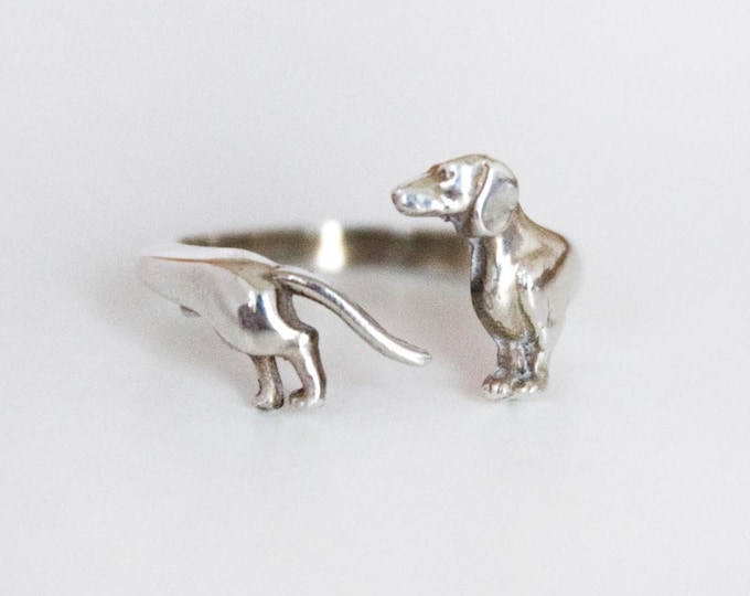 Dachshund Ring in 925 Sterling Silver - Gold Animal Ring - Adjustable ...