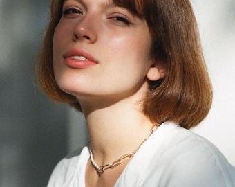 Half Pearl Half Chain Choker, Chunky Sterling Silver Chain Necklace with Freshwater Pearls, Pearl Toggle Necklace
