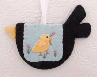 Felt Chick Crow Ornament Easter Penny Rug Primitive Decoration Spring