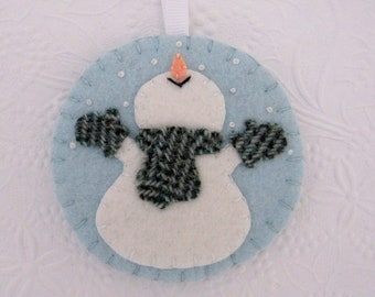 Felt Snowman Ornament Wool Primitive Scarf Mittens Penny Rug Christmas Tree Decoration