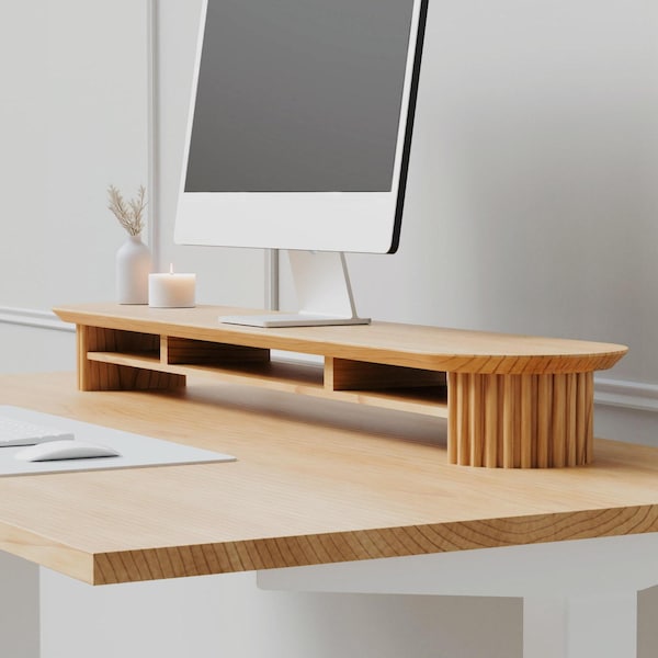 Large Maple Monitor Stand - Ergonomic Desk Riser, Home Office