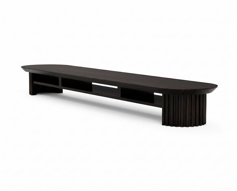 Fluted Monitor Stand - Handmade Large Solid Wood Desk Riser | Dark Walnut Bild 7