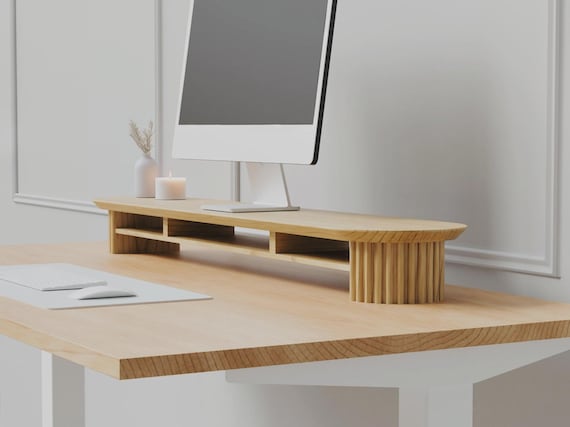 Large Maple Monitor Stand - Ergonomic Desk Riser, Home Office