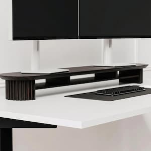 Fluted Monitor Stand - Handmade Large Solid Wood Desk Riser | Dark Walnut