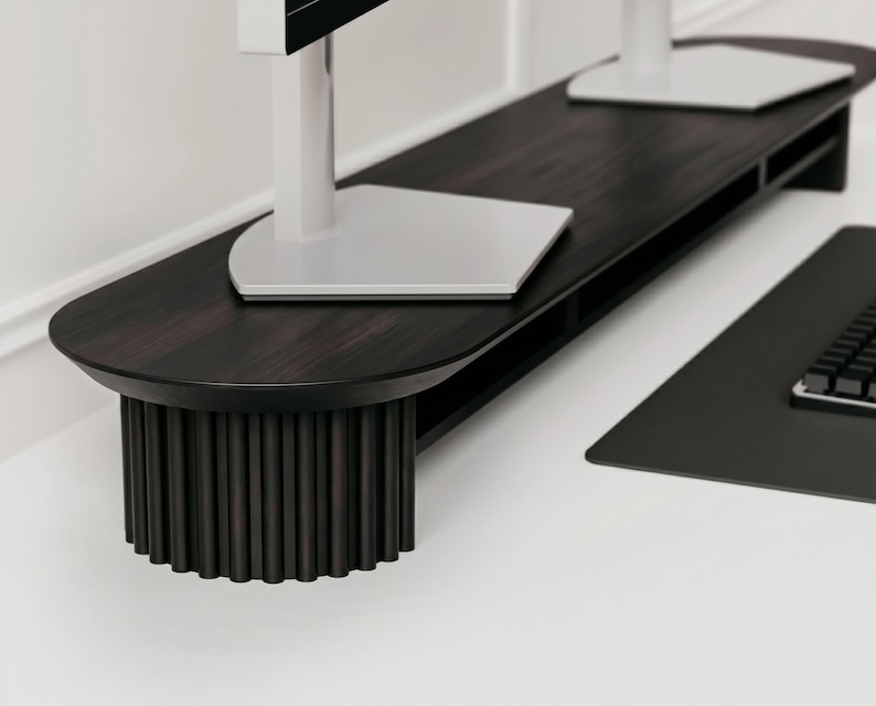 Fluted Monitor Stand - Handmade Large Solid Wood Desk Riser | Dark Walnut Bild 5