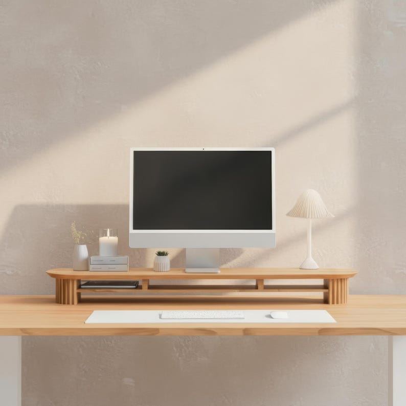 Cozy Monitor Stand - Large Solid Wood 46 Inch | Maple | Ergonomic Fluted Gamer Girl Aesthetics Bild 10