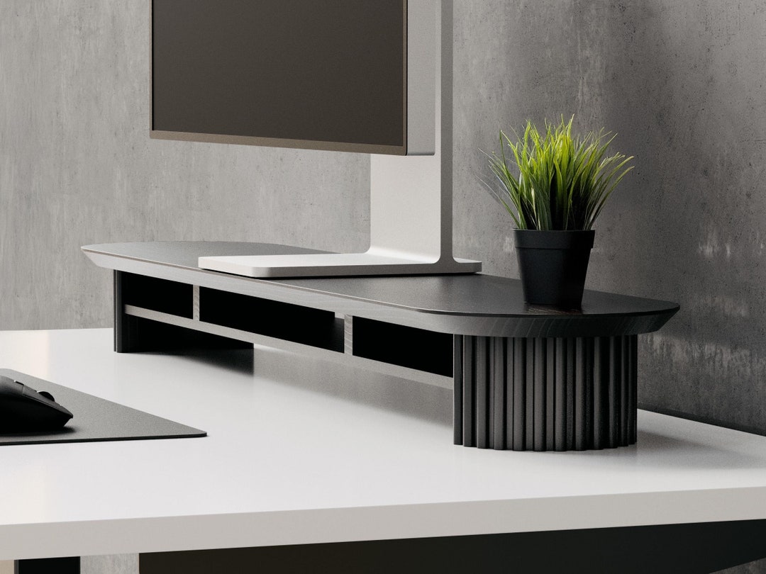 Fluted Monitor Stand - 46 Inch Large Solid Wood Desk Riser | Supports ...