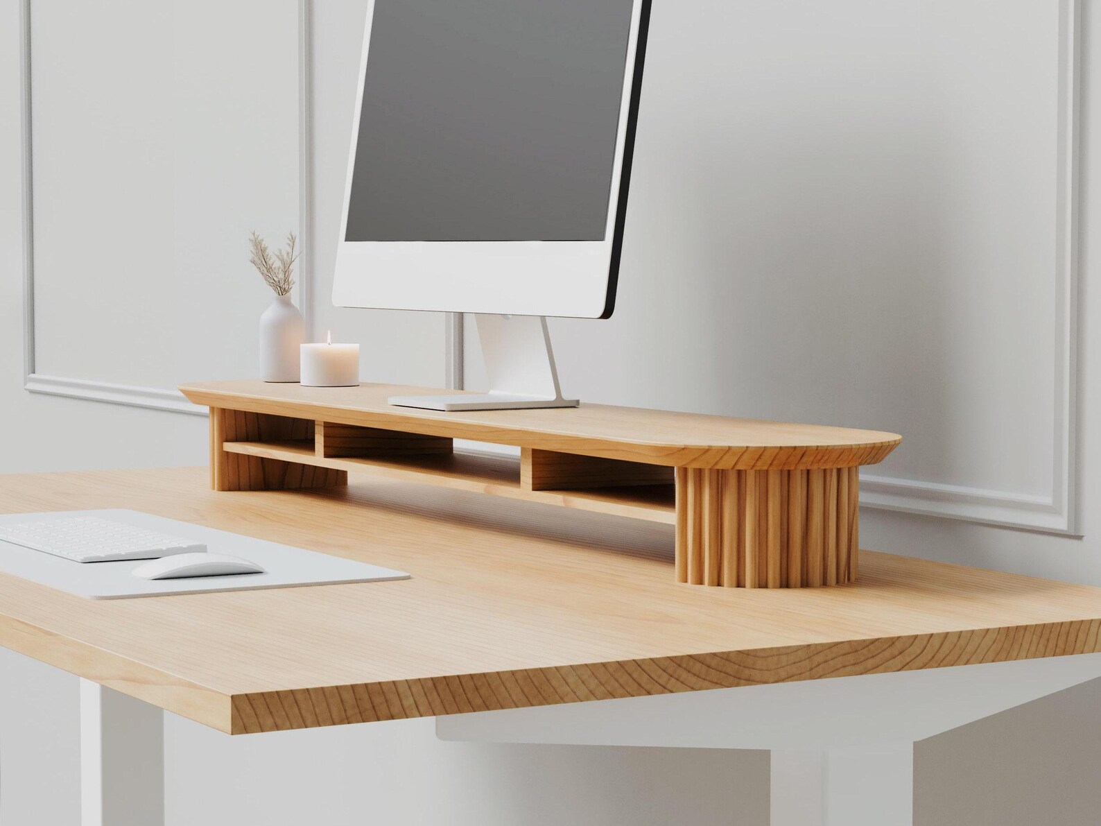 Fluted Monitor Stand - 46 Inch Large Solid Wood Desk Riser | Maple ...