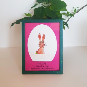 St Lapin : Carottez ceux qui nous ont offensés - Cadeau Saint Valentin -  Aquarelle originale encadrée - tableau célébration drôle