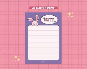 Digital & Printable Bunny A6 Notepad | Cute Bunny-Themed Notepad for Notes and Doodles