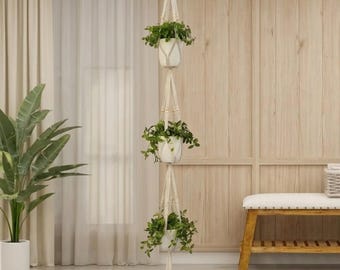 Macrame Plant Hanger, Double Plant Pendant Hanging, Plant Holder Indoor, Outdoor Boho Home Decor, Vertical Plant Hanger, Unique Plant Decor.