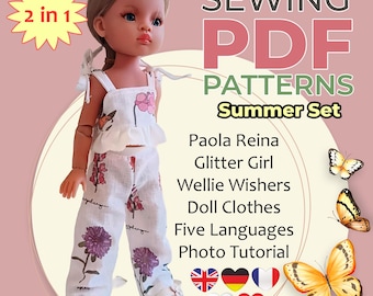 Patrón de costura para ropa de muñeca: Conjunto de verano para muñeca de 13" (Descarga PDF)