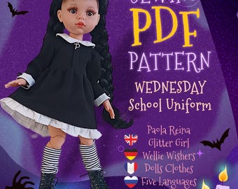 Wednesday Dress Sewing Pattern PDF: Gothic Outfit for 13" Dolls