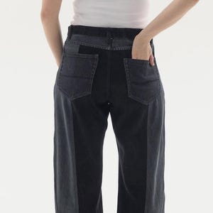 Upcycled Patchwork Jeans for Women, Mid Rise, Relaxed Fit, Wide leg, Handmade from Vintage Denim, black patchwork jeans, upcycled clothes