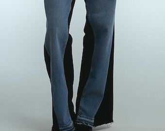 Jean patchwork vintage : pantalon brodé recyclé