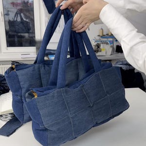 Upcycled Denim Tote Bag: Large Padded Jean Handbag