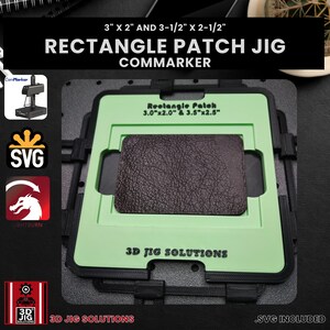 Laser engraving jig for ComMarker, optimized for rectangle leather hat patches and rectangle laserable leatherette, SVG file compatible.