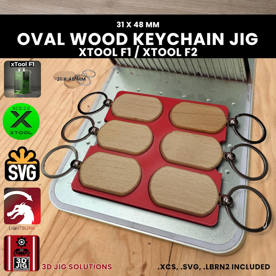 Xtool Key Ring Xtool F1 & F2 Oval Keychain Laser Engraving Jig: Bamboo Rounded ...