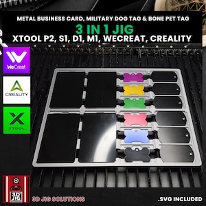 Dioden- & CO2-Laser Jig | Metall Visitenkarten, Militär Tags, knochenförmige Tags Lasergravur Jig, WeCreat, xTool P2, S1, D1, M1, Creality