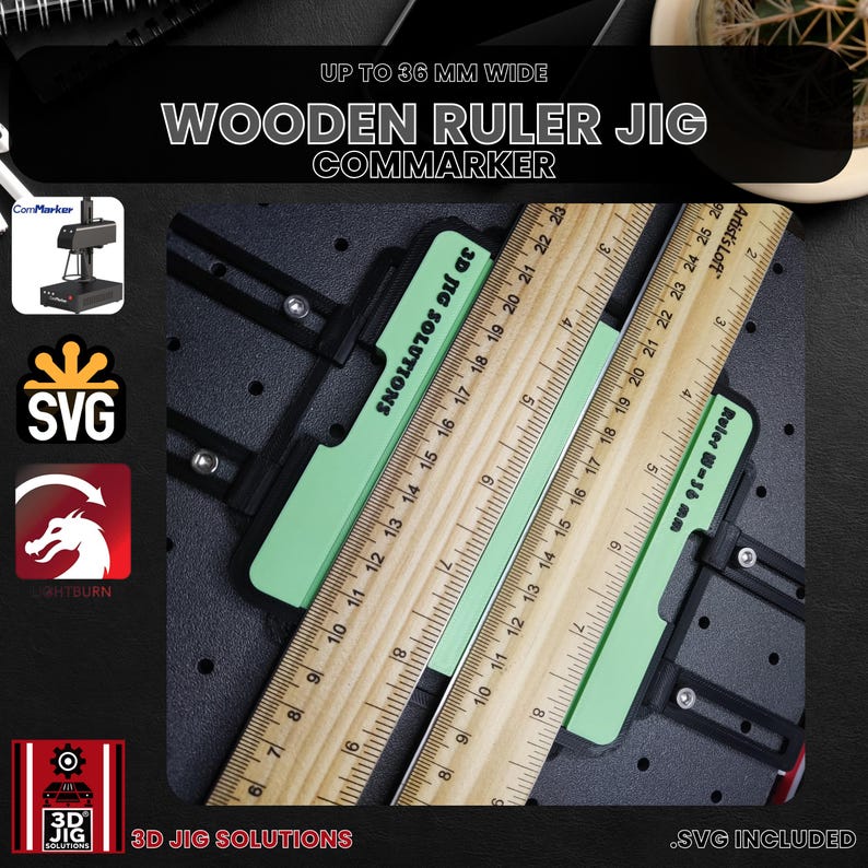 Artist Loft Ruler Commarker Wood Ruler Jig 3D Printed Laser Engraving Fixture for School ...