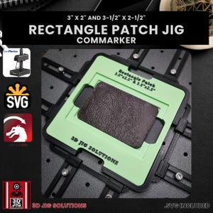 Laser engraving jig by ComMarker, optimized for rectangle leather hat patches using rectangle laserable leatherette, includes laser template and SVG files.