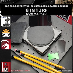 ComMarker Laser Jig | Metall Visitenkarten, Militär Anhänger, Knochen Form Haustier-Anhänger, Runde & Quadratische Schiefer Untersetzer, Sechskant Bleistifte | 6 in 1 Gravur