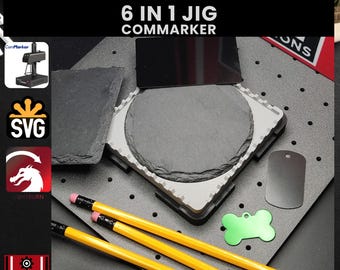 ComMarker 6-in-1 Lasergravur Jig: Metall-Visitenkarten, Haustier-Tags, Untersetzer, Bleistifte + SVG