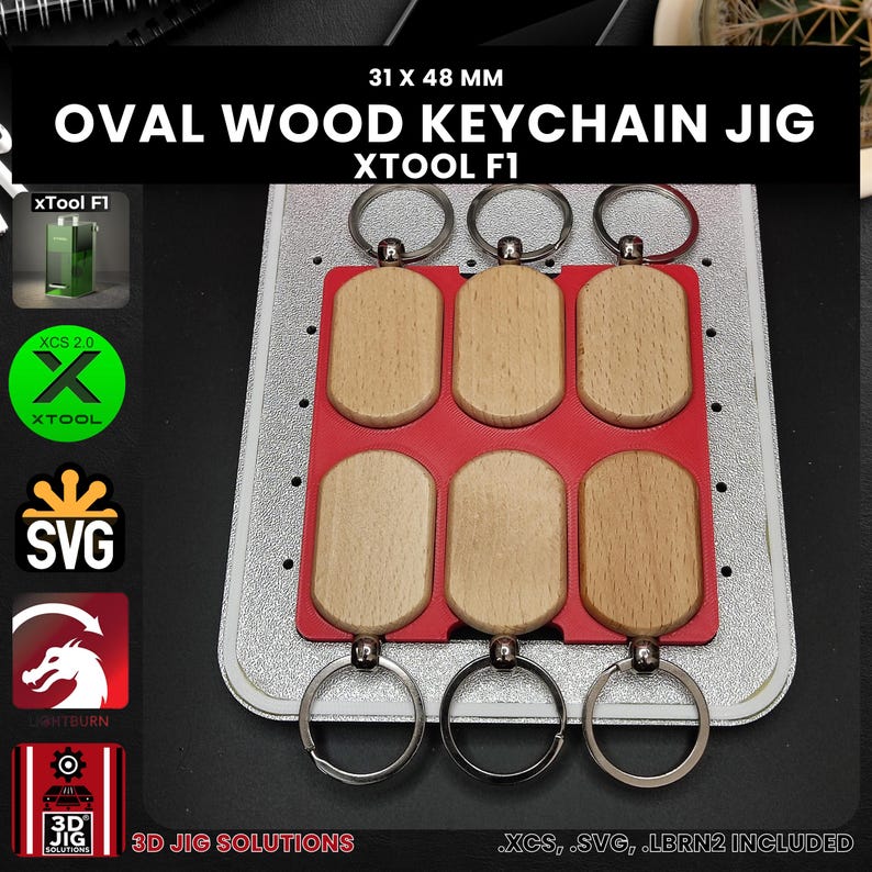 Xtool Key Ring Xtool F1 & F2 Oval Keychain Laser Engraving Jig: Bamboo Rounded ...