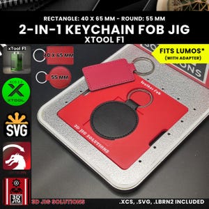 xTool F1 Laser Jig | Leather Keychain Laser Engraving Jig | Round and Rectangle PU & Faux Leather Key Fobs, Fiber Laser Template, XCS Files