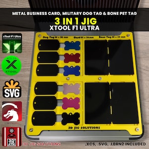 xTool F1 Ultra Laser Jig | Visitenkarten aus Metall, Militär-Tag & Knochen-Haustiermarke, 3 in 1 Lasergravurschablone, Faserlaserschablone, XCS
