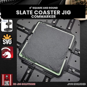 ComMarker Jig | Slate Coaster Laser Engraving Jig | 4-Inch Round & Square Coasters Alignment Fixture, Fiber Laser Template, SVG Files
