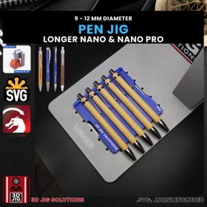 Longer Nano Pro Jig | Pen Laser Engraving | Bamboo and other Laserable Pens Alignment Fixture, Fiber Laser Template, SVG Files