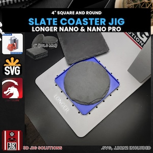 Longer Nano Pro Jig | Slate Coaster Laser Engraving Jig | 4-Inch Round & Square Coasters Alignment Fixture, Fiber Laser Template, SVG