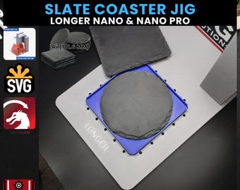 Slate Coaster Laser Engraving Jig: Longer Nano Pro | 4-Inch Round and Square