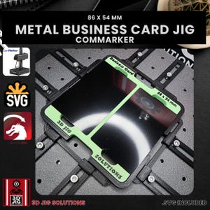 Gabarit laser ComMarker | Gabarit de gravure laser pour cartes de visite en métal | Dispositif d'alignement de cartes en aluminium anodisé, modèle laser à fibre optique, fichiers SVG