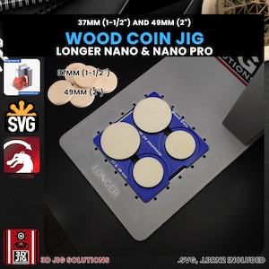 Longer Nano Pro Laser Jig | Wooden Challenge Coins Laser Engraving Jig | Wood Nickles Alignment Fixture, Fiber Laser Template, SVG