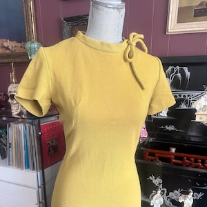 1960s Mod Mustard Yellow Double Knit Wool Dress | Small to Medium