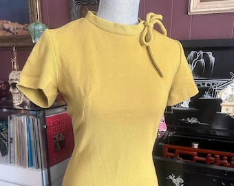 1960s Mod Mustard Yellow Double Knit Wool Dress | Small to Medium