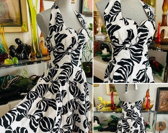 Retro Trashy Diva Zebra Bows Halter Dress - Size L - Rockabilly - Pinup