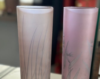 Set of 2 Frosted Iridescent Glass Tumblers with Bamboo and Glass