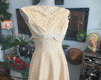 Vintage 1950's Johnny Herbert Lace Formal Dress - Size XS