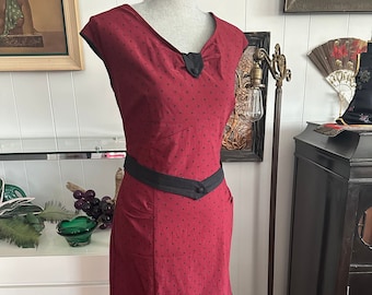 Vintage Burgundy and Black Polka Dot Wiggle Dress - Pinup - Size XL