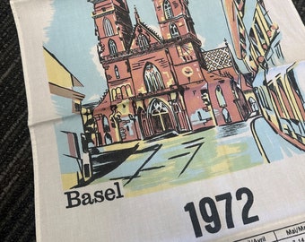Vintage Basel 1972 (Swiss/German) Souvenir Kitchen Towel with Calendar