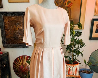 Vintage 1950's - early 60's Blush Pink Day Dress by Tranell of Dallas, Size S