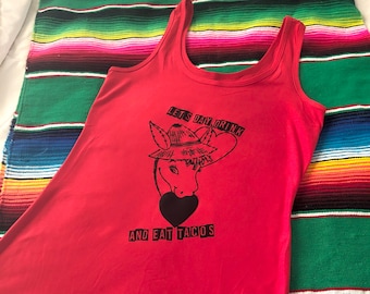 Let's Day Drink and Eat Tacos -- Custom Ladies Screened Tank Top in Red and Black -- DIY - Free Shipping