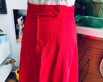 Sale Cutie Pie Vintage 70's Mod Skirt in Double Knit - Lipstick Red - Size M-L